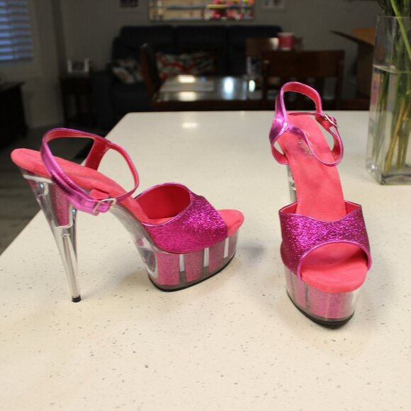 Pleaser Sparkle Pink Extreme Stiletto Platforms Size 13 - Picture 1 of 9